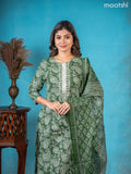 Semi cotton salwar suit green with allover paisley prints & lace work neck pattern and straight cut pant & dupatta