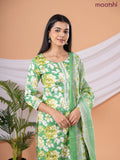 Semi cotton salwar suit green and cream with allover floral prints & embroidery sequin work neck pattern and straight cut pant & dupatta