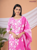Semi cotton salwar suit pink and off white with allover floral prints & embroidery sequin work neck pattern and straight cut pant & dupatta