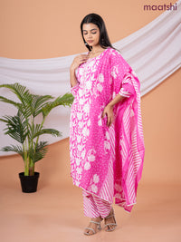 Semi cotton salwar suit pink and off white with allover floral prints & embroidery sequin work neck pattern and straight cut pant & dupatta