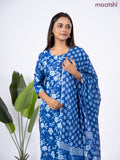 Semi cotton salwar suit blue with allover floral prints & simple neck pattern and straight cut pant & dupatta