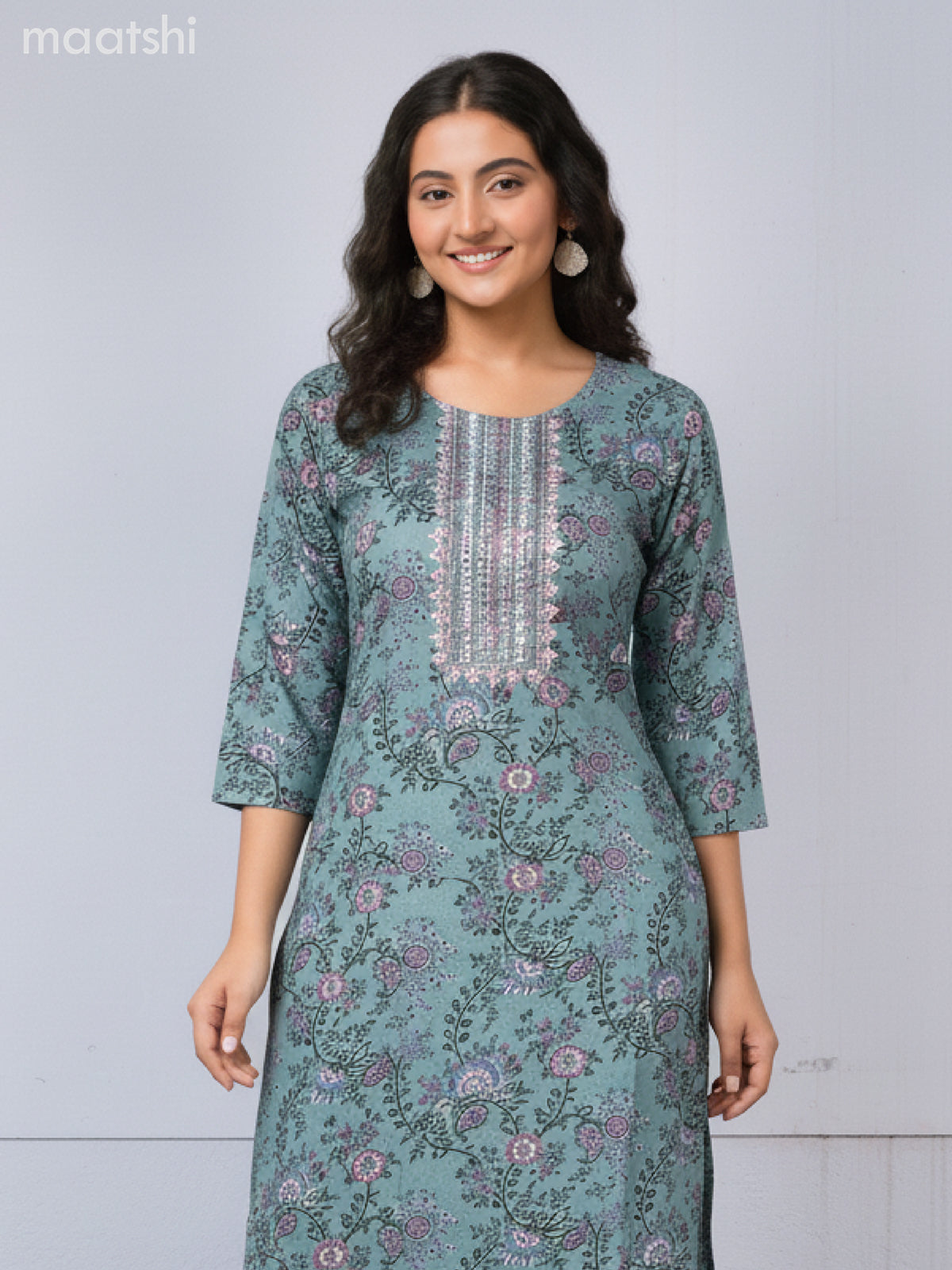 Cotton salwar suit teal green shade with allover prints & embroidery work neck pattern and straight cut pant & dupatta
