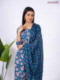 Semi cotton salwar suit blue with allover floral prints & simple neck pattern and straight cut pant & dupatta