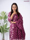 Semi cotton salwar suit dark magenta pink with allover floral prints & simple neck pattern and straight cut pant & dupatta