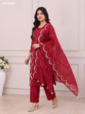 Maroon Chanderi Embroidery Work Straight Suit