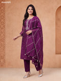 Deep Purple Chanderi Embroidery Work Straight Suit
