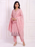 Baby Pink Chanderi Floral Embroidery Work V-Neckline Straight Suit