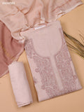 Cream and Pastel Brown Chanderi Dress Material With Kantha Stitch Work Neck Pattern and Bottom & Dupatta