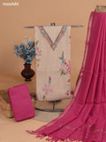 Sandal and Magenta Pink Chanderi Dress Material With Kantha Stitch Work Pattern and Bottom & Dupatta