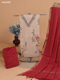 Sandal and Dark Rust Chanderi Dress Material With Kantha Stitch Work Pattern and Bottom & Dupatta