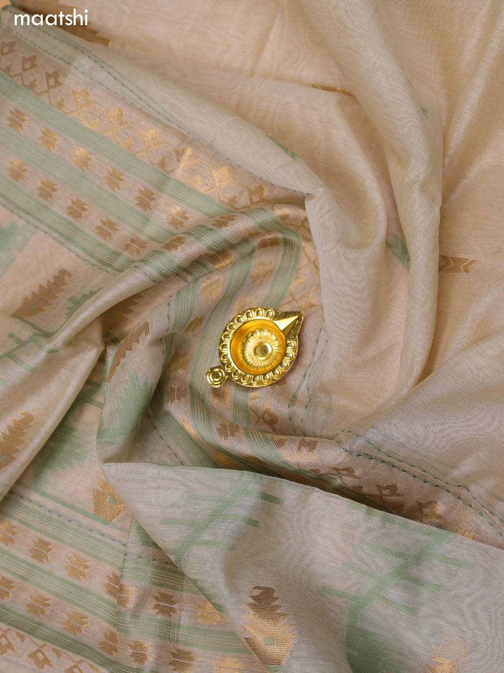 Elaichi Green and Beige Chanderi Dress Material With Thread & Zari Weaves and Bottom & Dupatta