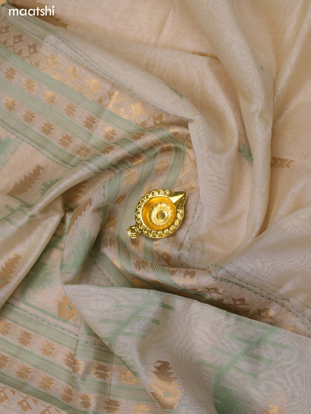 Elaichi Green and Beige Chanderi Dress Material With Thread & Zari Weaves and Bottom & Dupatta