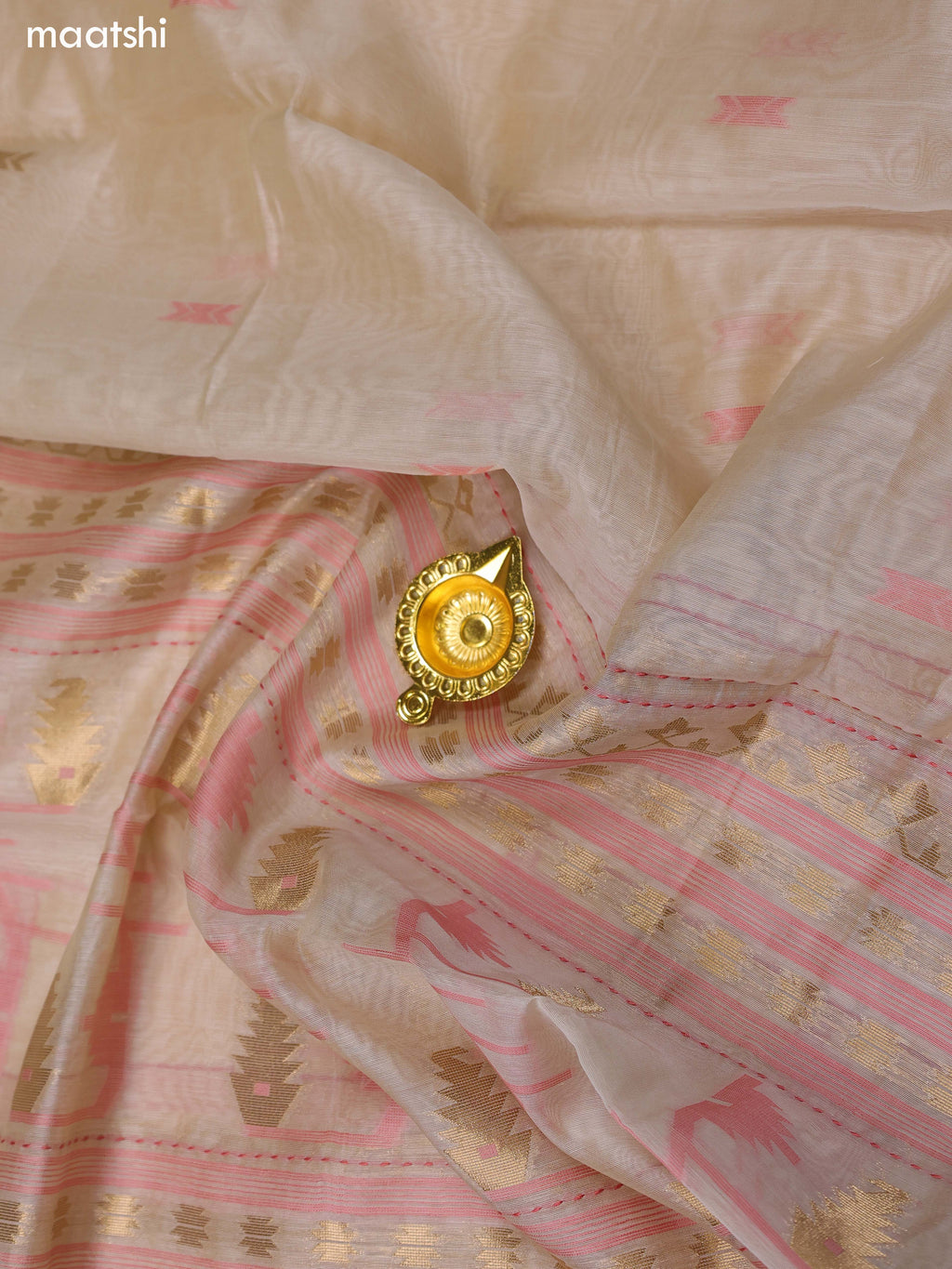Peach and Beige Chanderi Dress Material With Thread & Zari Weaves and Bottom & Dupatta