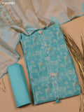 Pastel Blue and Beige Chanderi Dress Material With Thread & Zari Weaves and Bottom & Dupatta