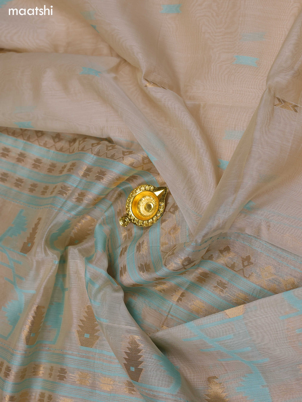 Pastel Blue and Beige Chanderi Dress Material With Thread & Zari Weaves and Bottom & Dupatta