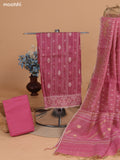 Mauve Pink Chanderi Dress Material With Allover Kantha Stitch Work Pattern and Bottom & Dupatta