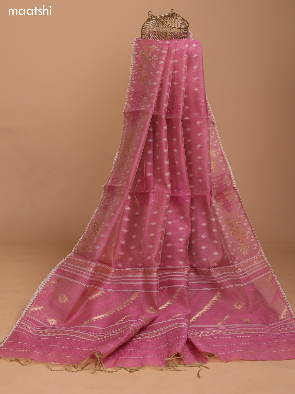 Mauve Pink Chanderi Dress Material With Allover Kantha Stitch Work Pattern and Bottom & Dupatta