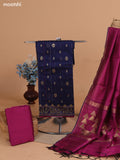 Navy Blue and Magenta Pink Chanderi Dress Material With Thread Weaves & Kantha Stitch Work Pattern and Bottom & Dupatta