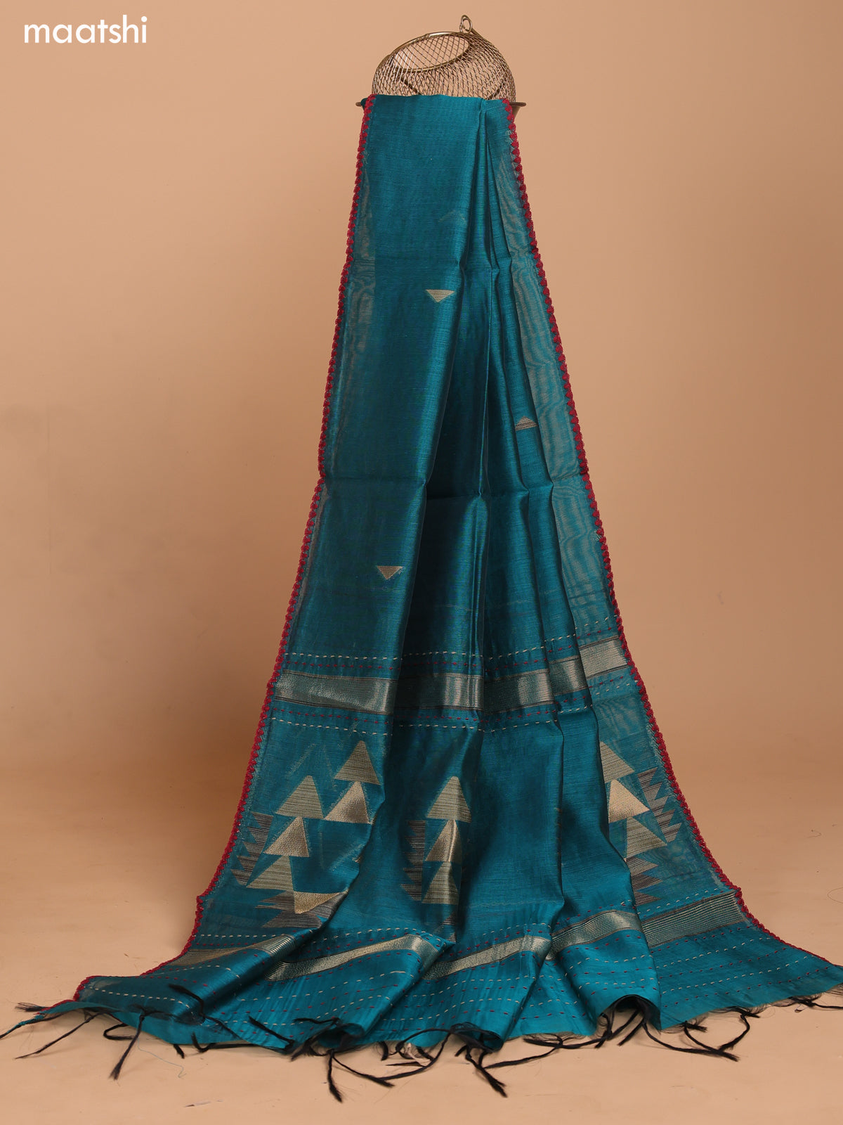 Maroon and Peacock Green Chanderi Dress Material With Thread Weaves & Kantha Stitch Work Pattern and Bottom & Dupatta