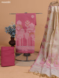 Mauve Pink and Biege Chanderi Dress Material With Thread Weaves & Kantha Stitch Work Border and Bottom & Dupatta