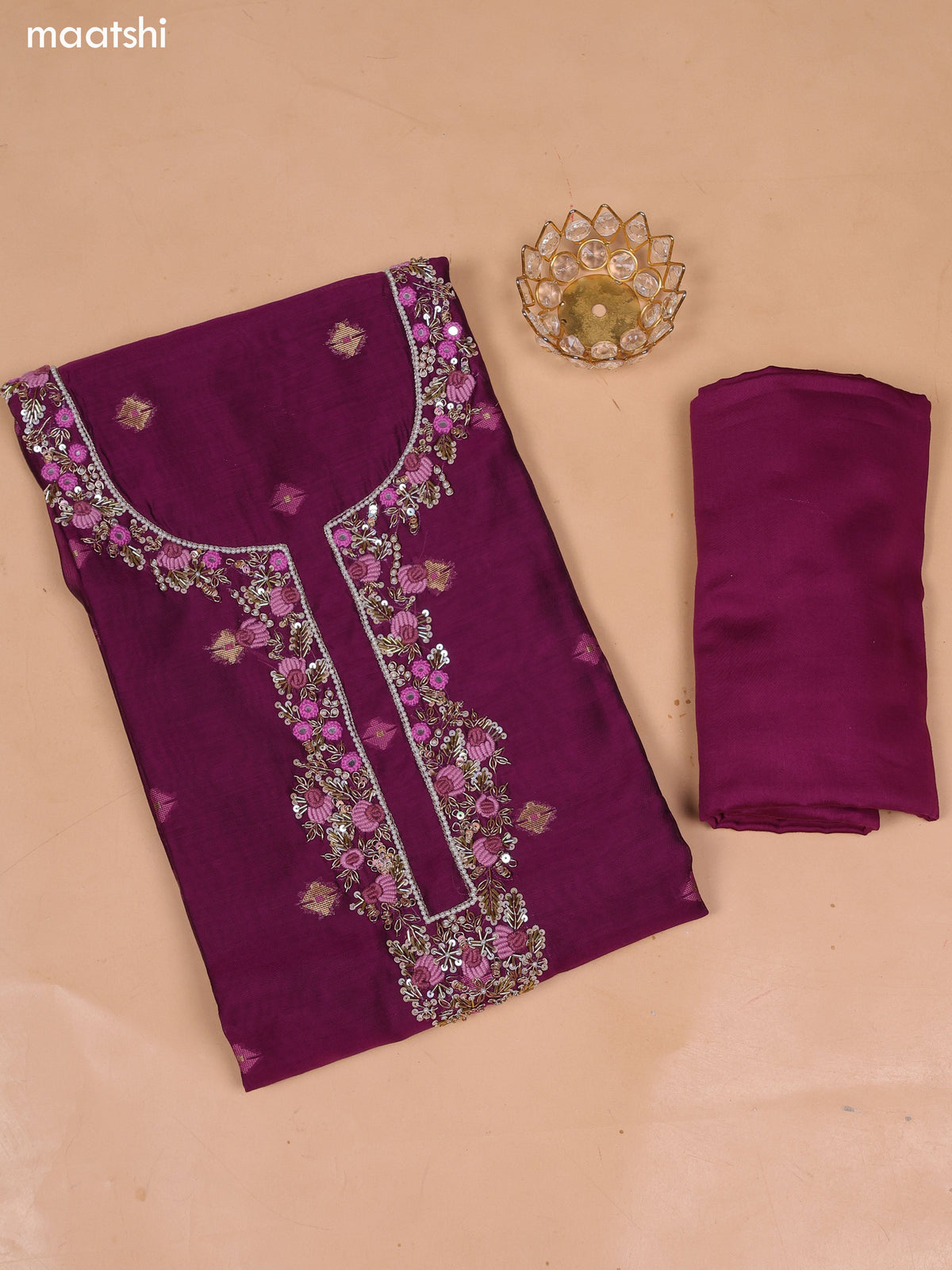 Purple Chanderi Dress Material and Bottom & Dupatta