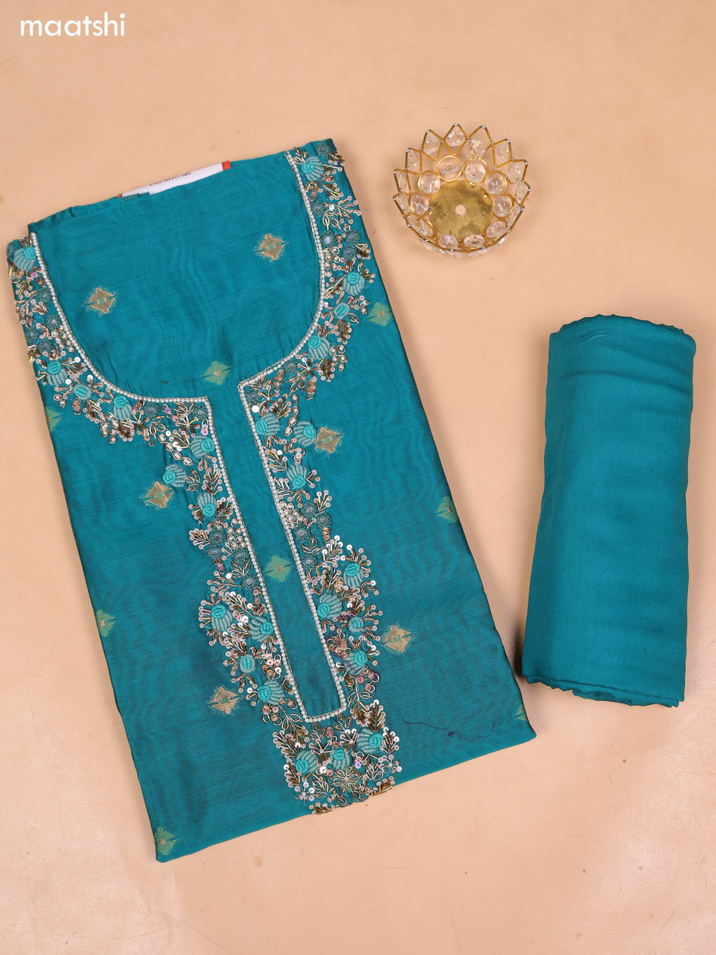 Green Chanderi Dress Material and Bottom & Dupatta