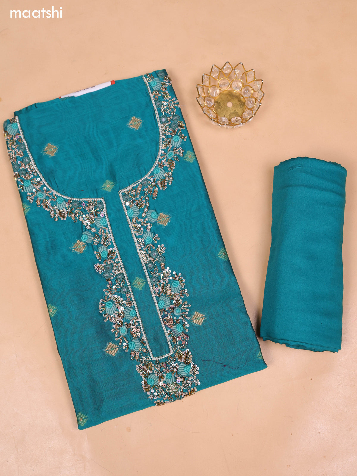Green Chanderi Dress Material and Bottom & Dupatta
