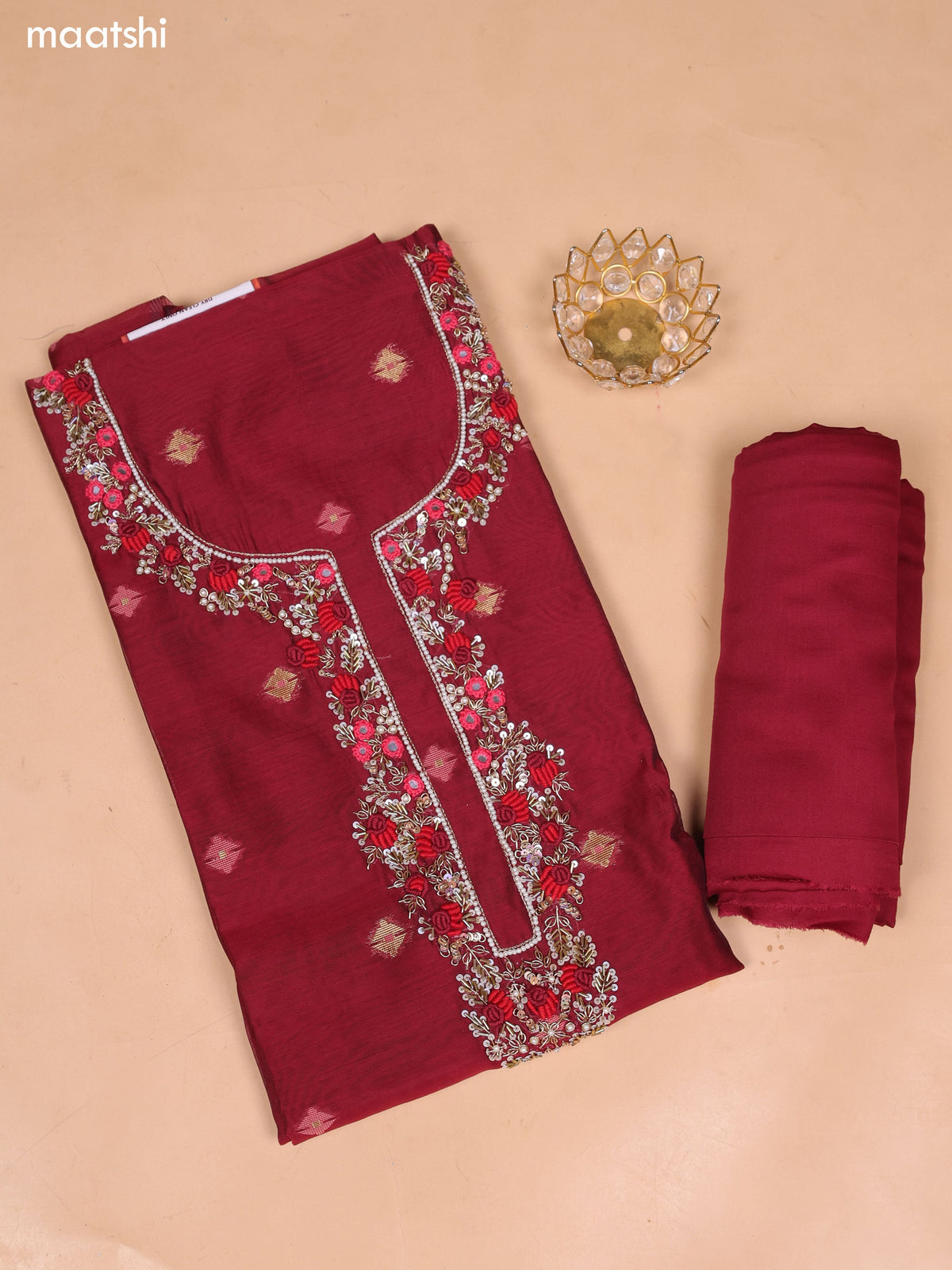 Maroon Chanderi Dress Material and Bottom & Dupatta