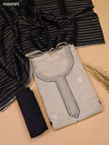 Beige and Black Chanderi Dress Material With Kantha Stitch Work and Bottom & Dupatta