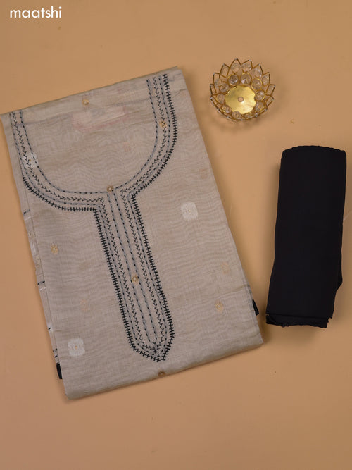 Beige and Black Chanderi Dress Material With Kantha Stitch Work and Bottom & Dupatta