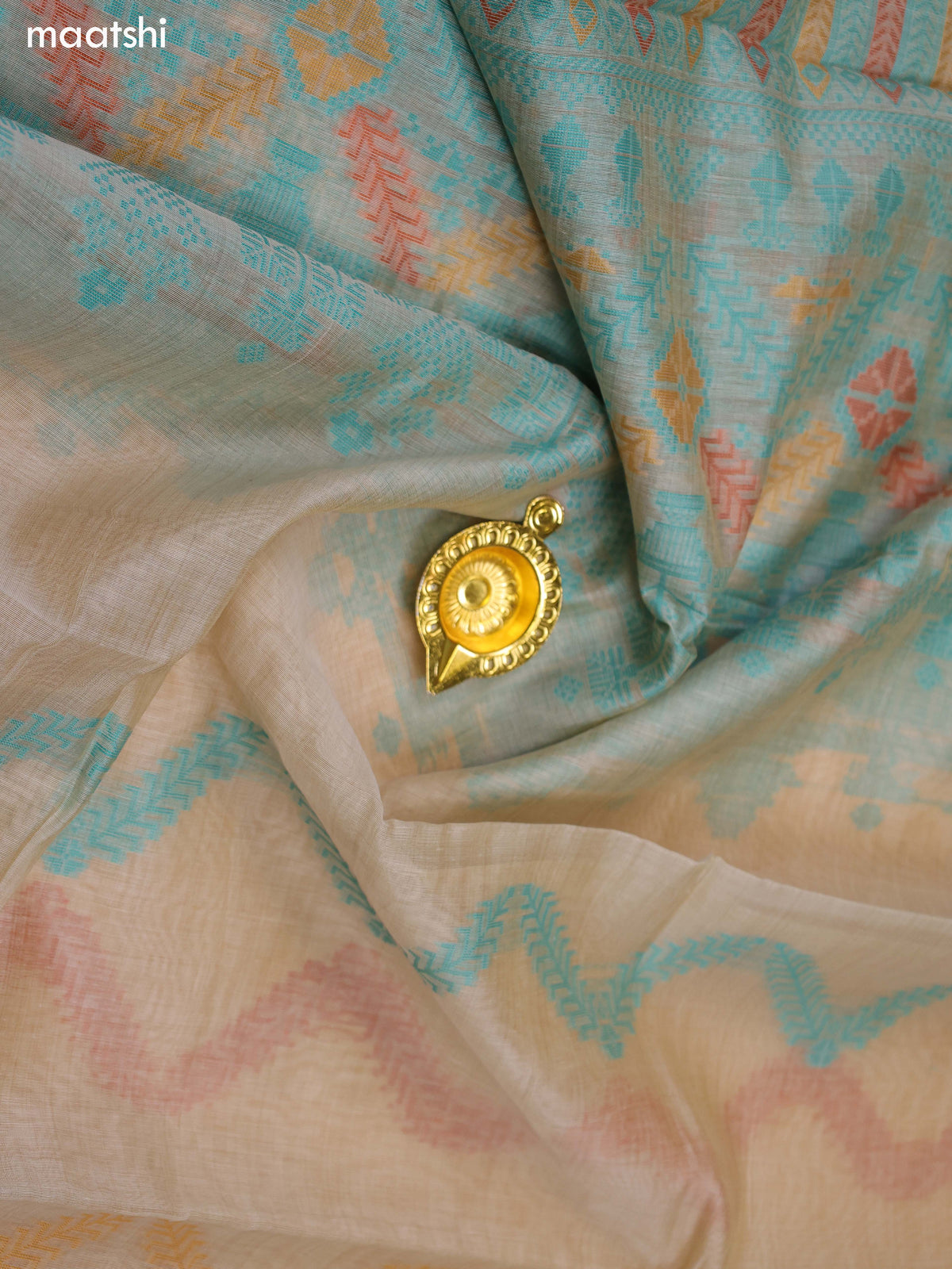 Green and Beige Chanderi Dress Material and Bottom & Dupatta