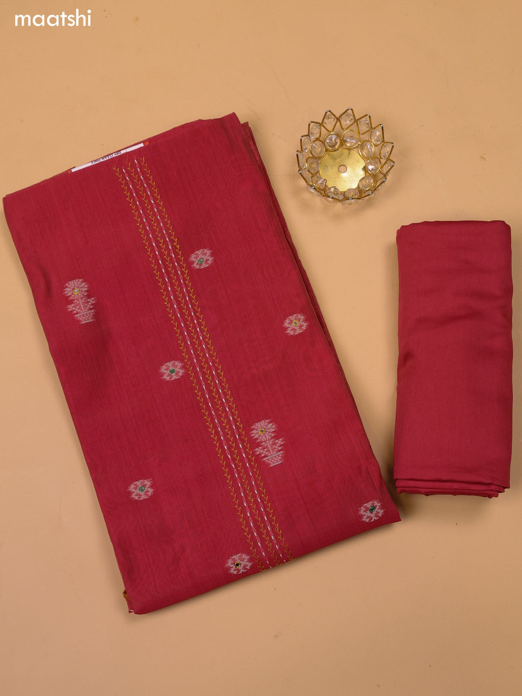 Red and Beige Chanderi Dress Material and Bottom & Dupatta