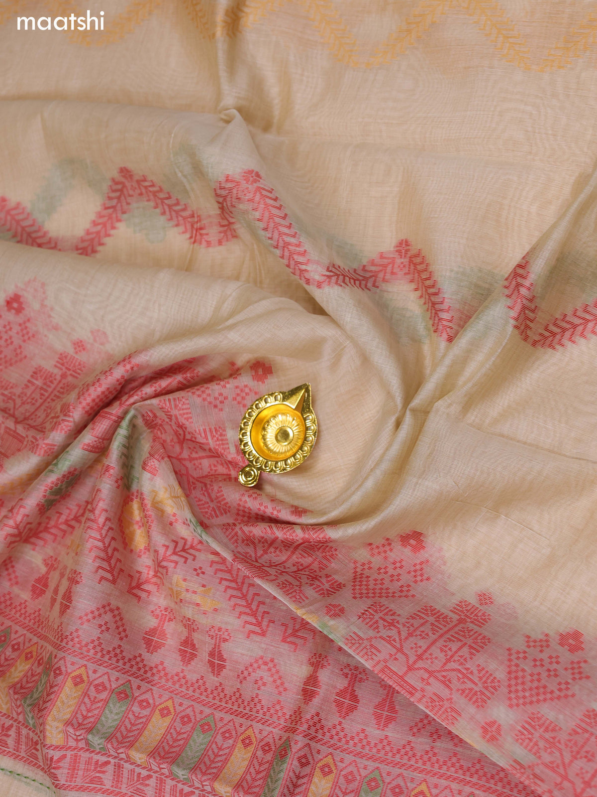 Red and Beige Chanderi Dress Material and Bottom & Dupatta