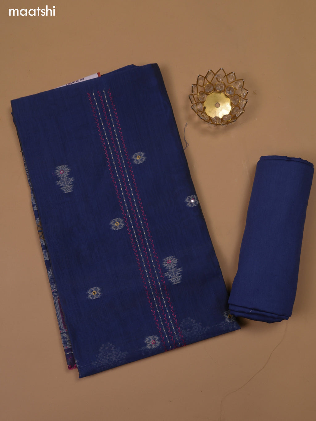 Blue and Beige Chanderi Dress Material and Bottom & Dupatta