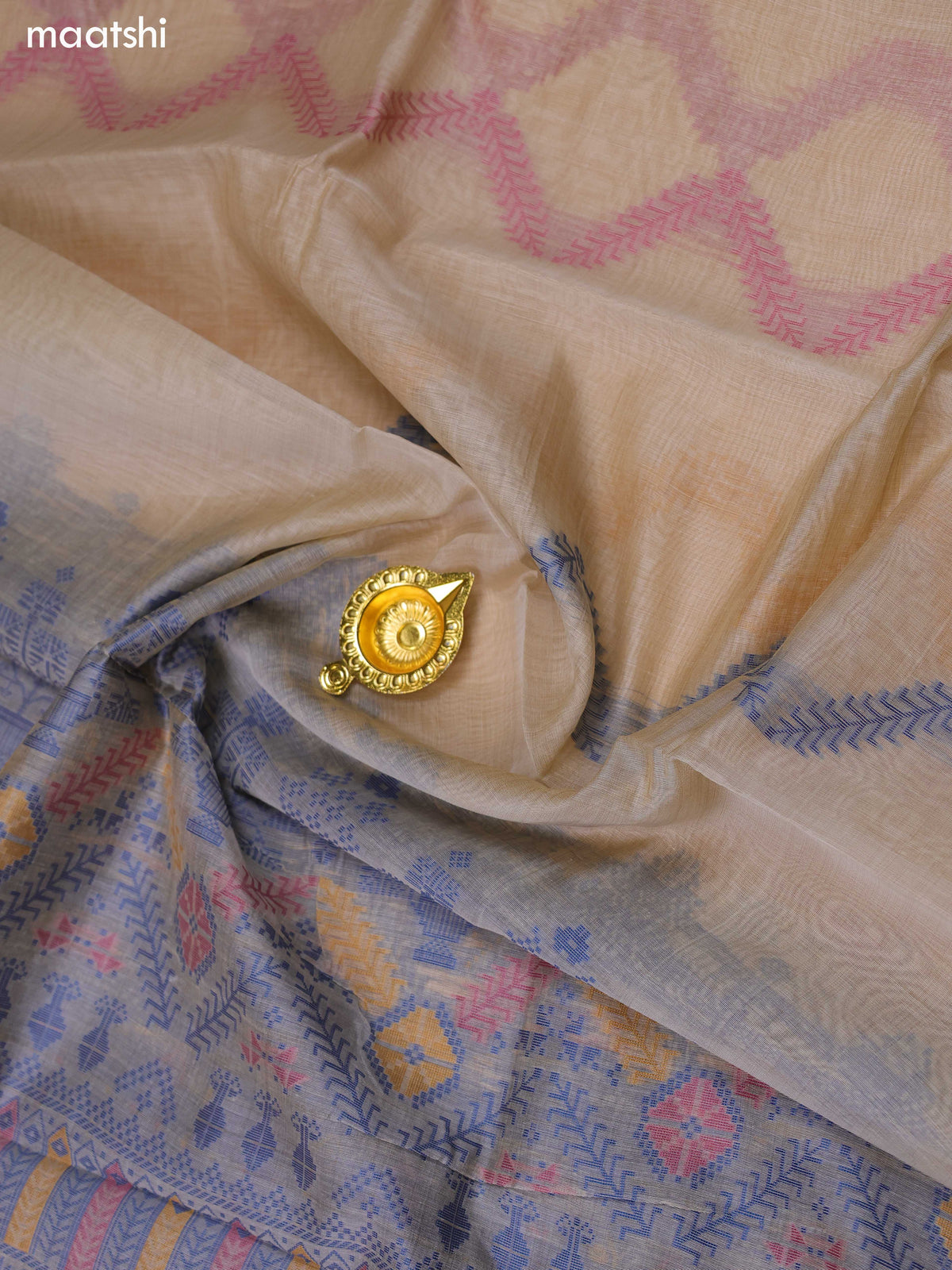 Blue and Beige Chanderi Dress Material and Bottom & Dupatta