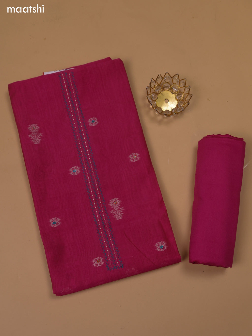 Dark Pink and Beige Chanderi Dress Material and Bottom & Dupatta