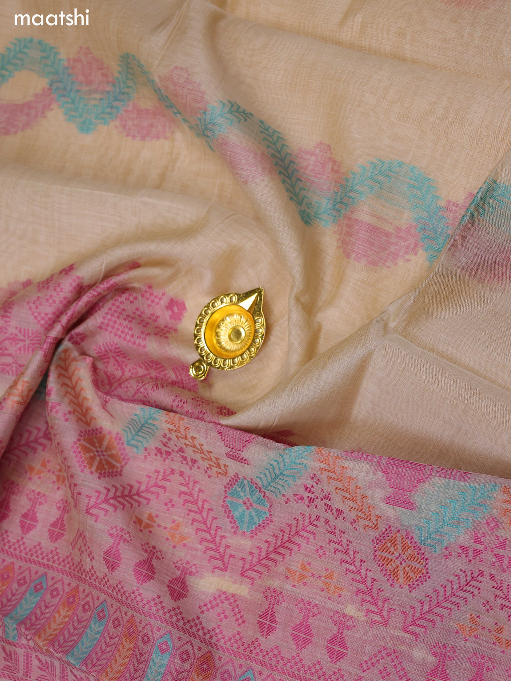 Dark Pink and Beige Chanderi Dress Material and Bottom & Dupatta