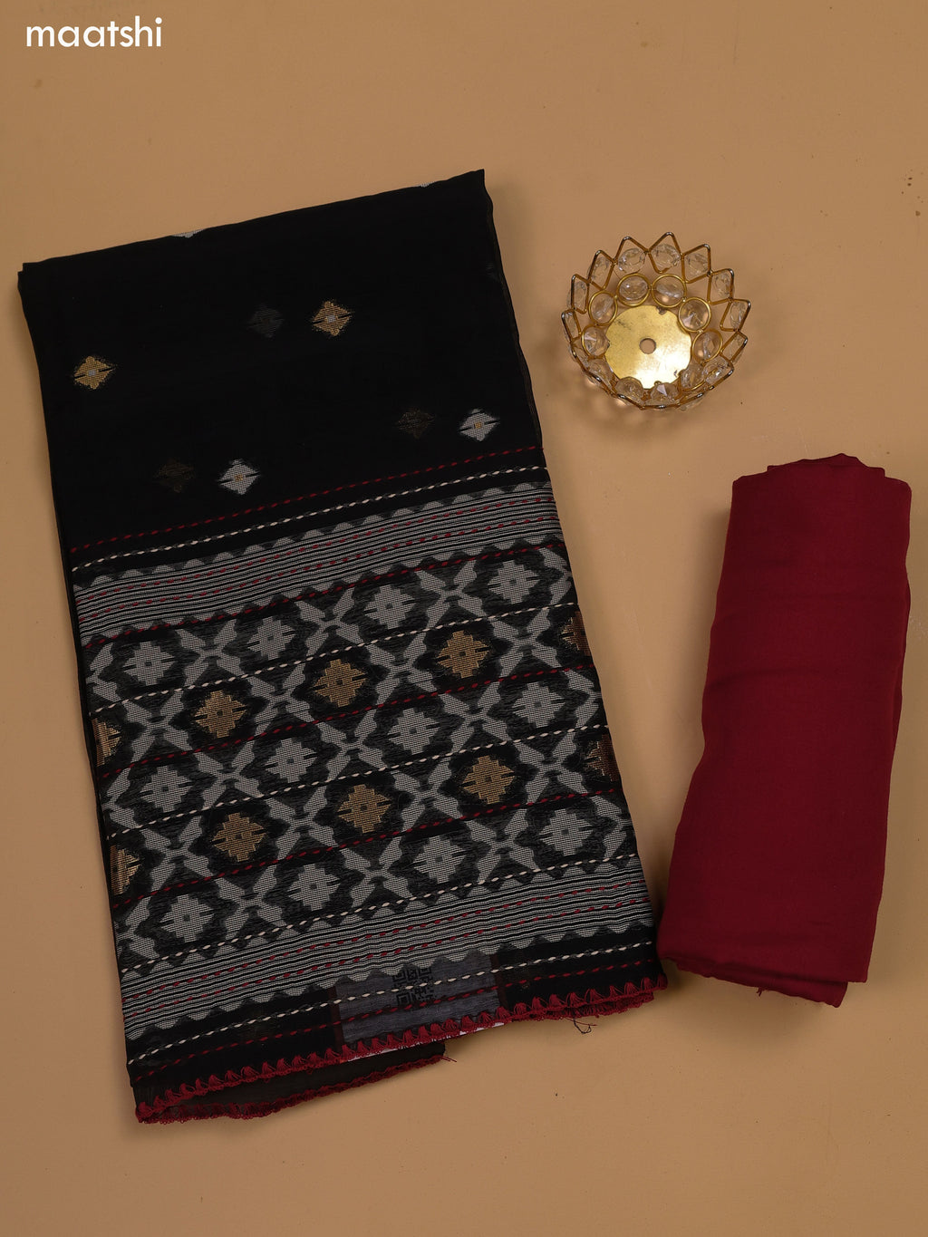 Black and Maroon Chanderi Dress Material and Bottom & Dupatta