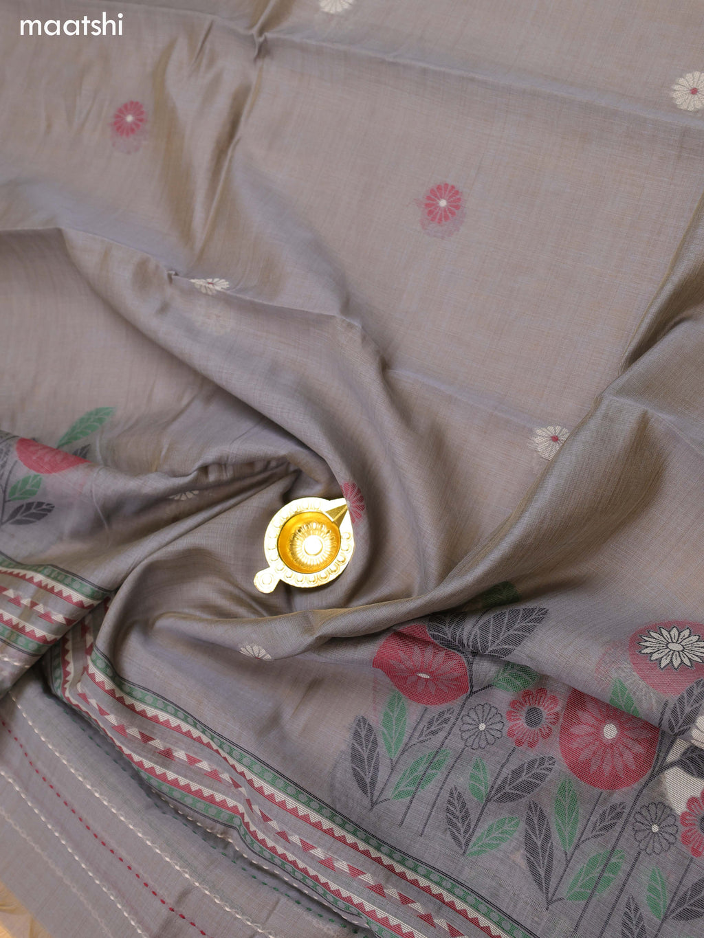 Grey and Maroon Chanderi Dress Material and Bottom & Dupatta