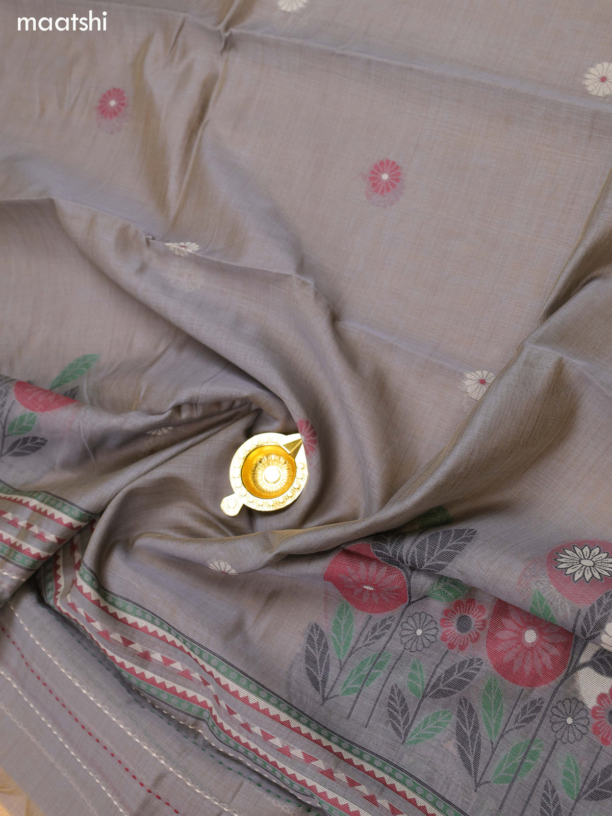 Grey and Maroon Chanderi Dress Material and Bottom & Dupatta