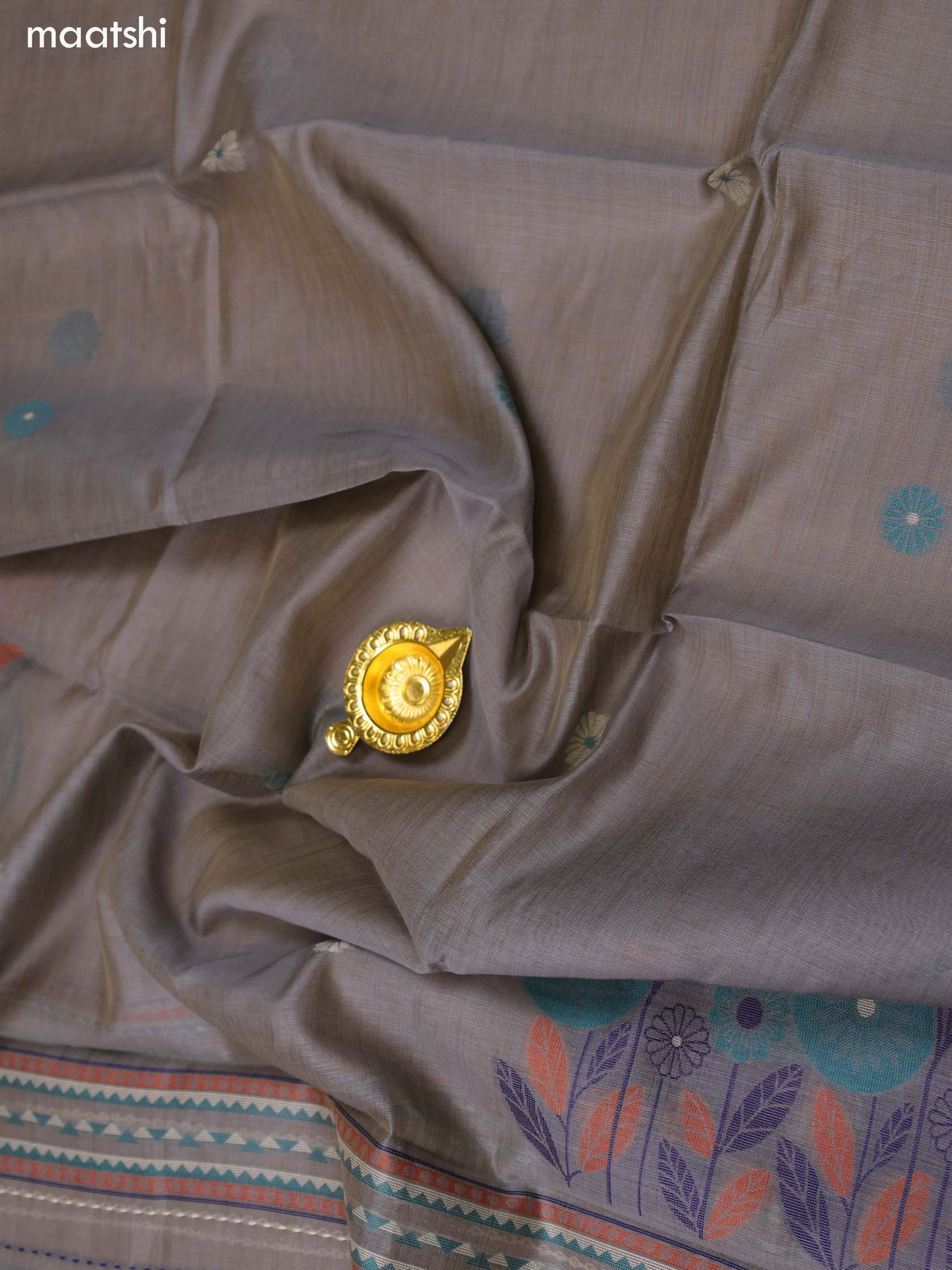 Grey and Teal Green Chanderi Dress Material and Bottom & Dupatta