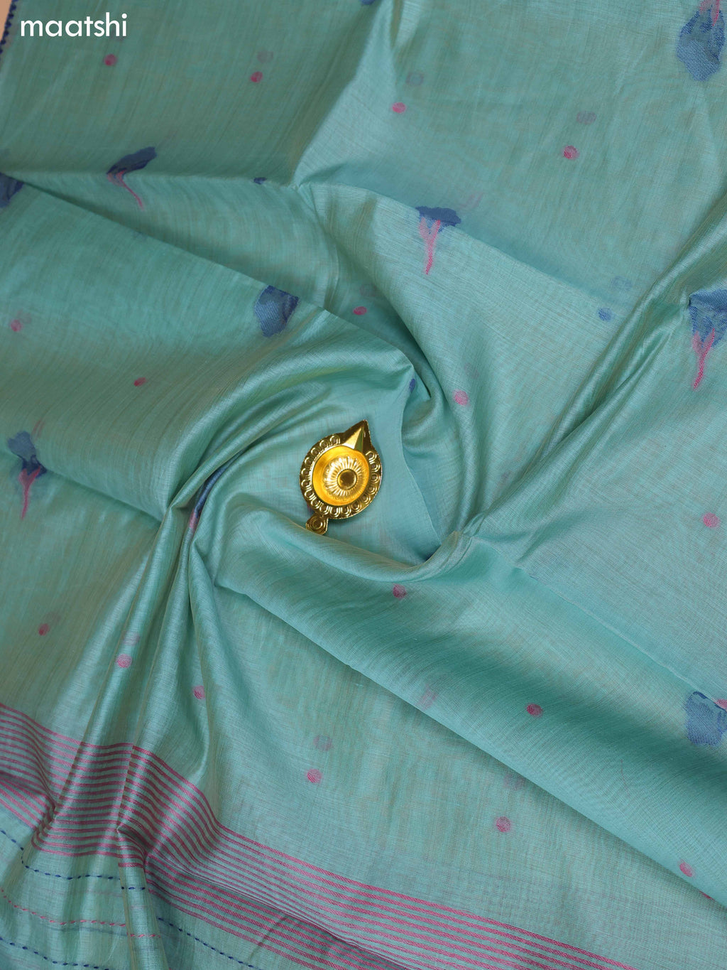 Pastel Blue Chanderi Dress Material With Thread Weaves & Kantha Stitch Work and Bottom & Dupatta