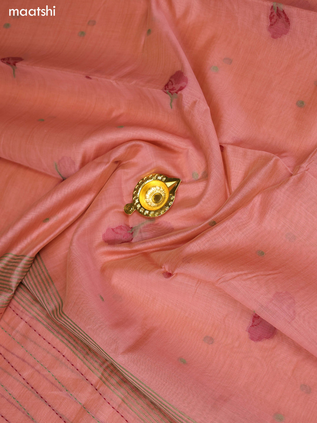 Peach Chanderi Dress Material With Thread Weaves & Kantha Stitch Work and Bottom & Dupatta