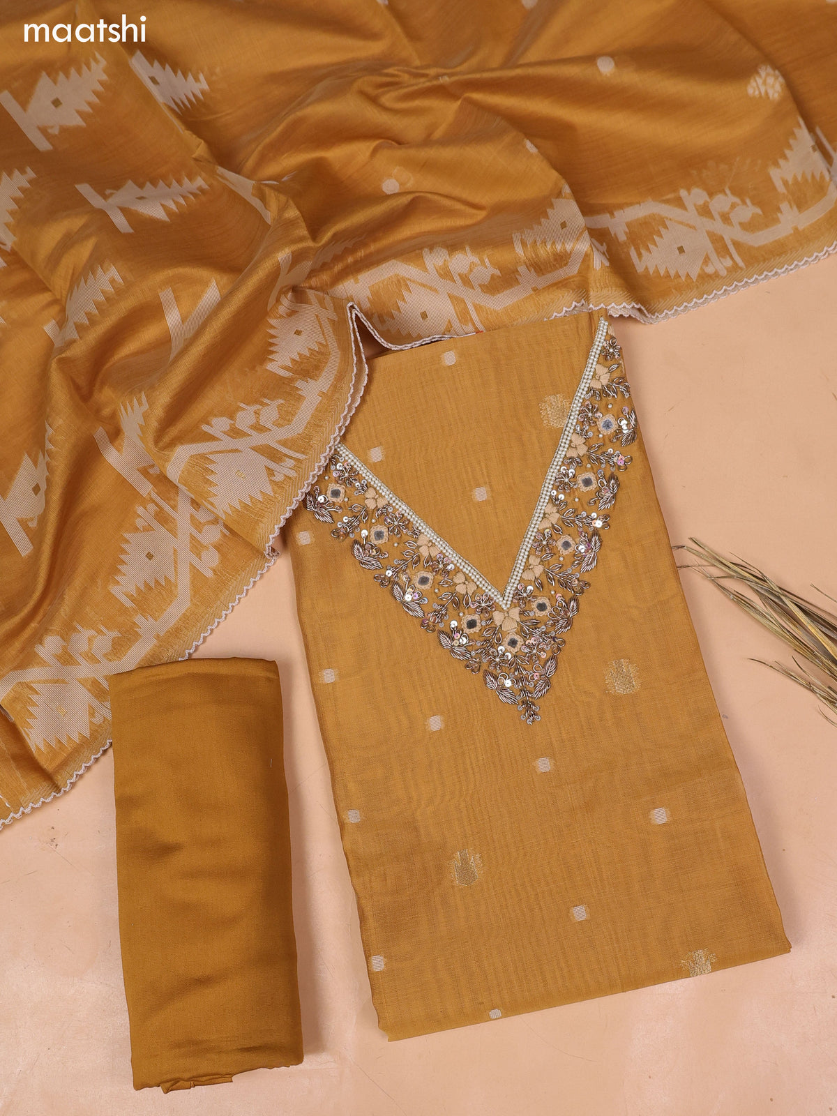 Mustard Chanderi Dress Material and Bottom & Dupatta