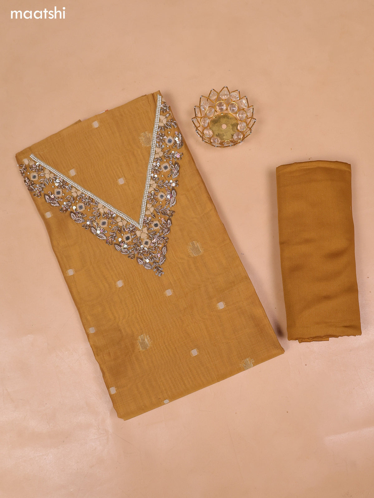 Mustard Chanderi Dress Material and Bottom & Dupatta