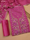 Dark Pink Chanderi Dress Material With Kantha Stitch Work and Bottom & Dupatta