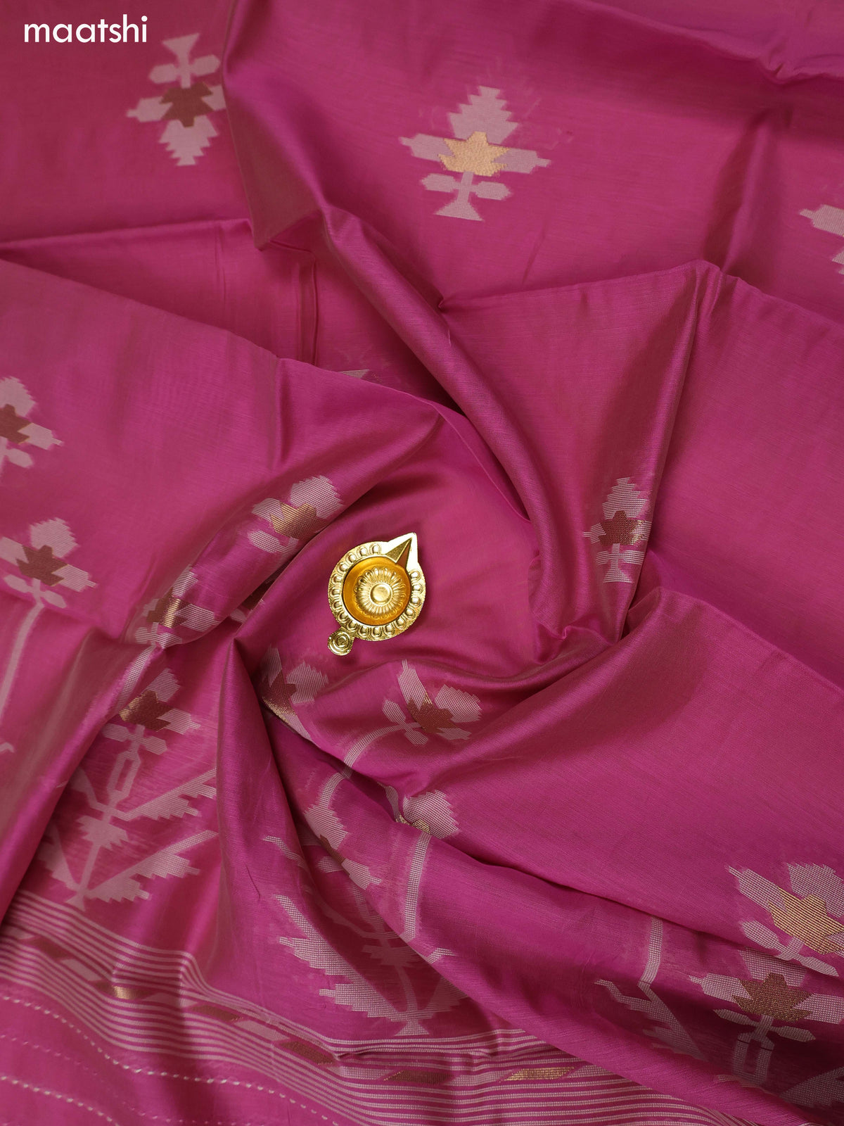 Dark Pink Chanderi Dress Material With Kantha Stitch Work and Bottom & Dupatta