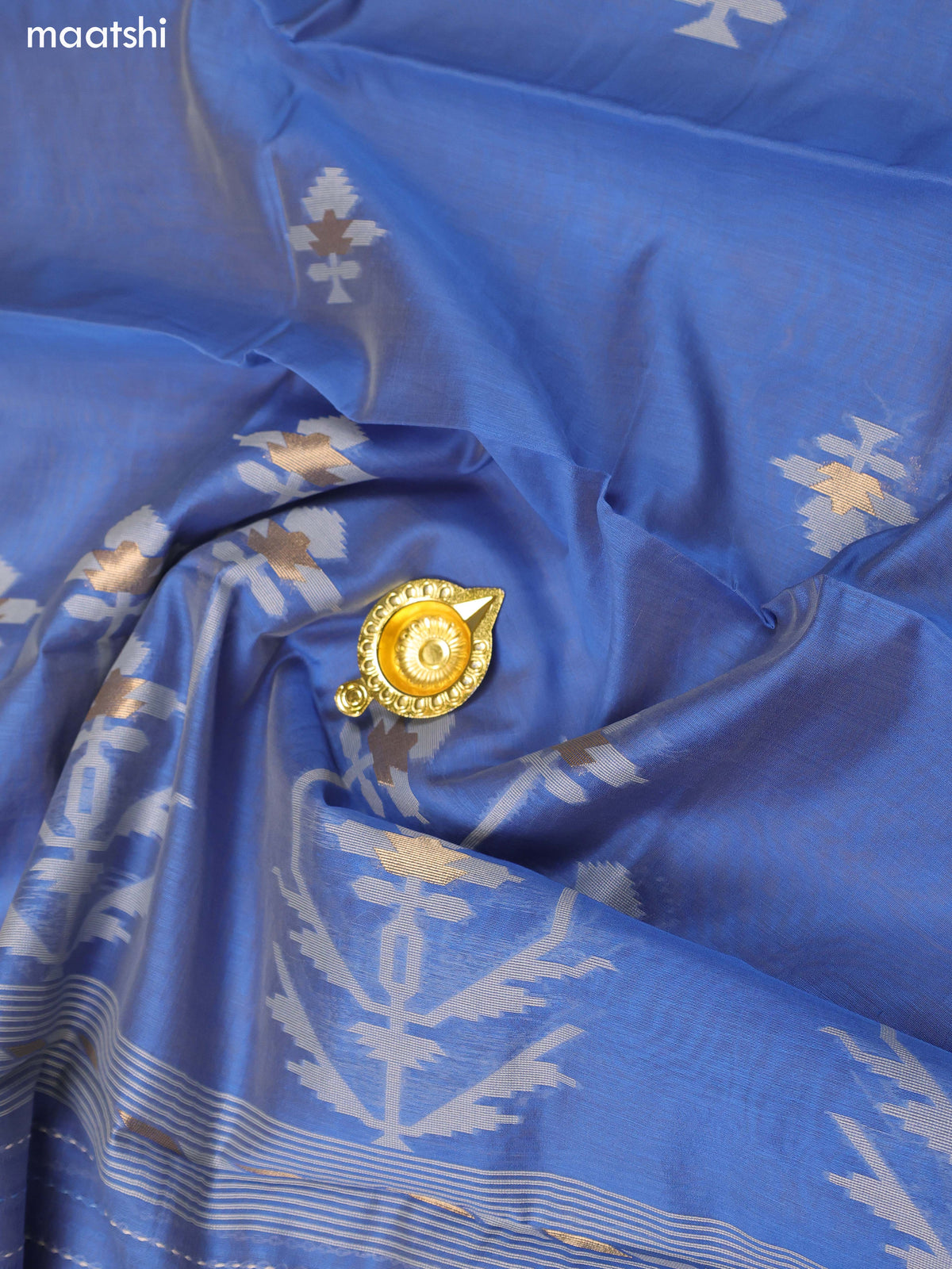 Blue Chanderi Dress Material With Kantha Stitch Work and Bottom & Dupatta