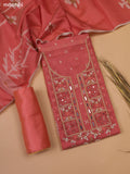 Dark Peach Chanderi Dress Material With Kantha Stitch Work Neck Pattern and Bottom & Dupatta