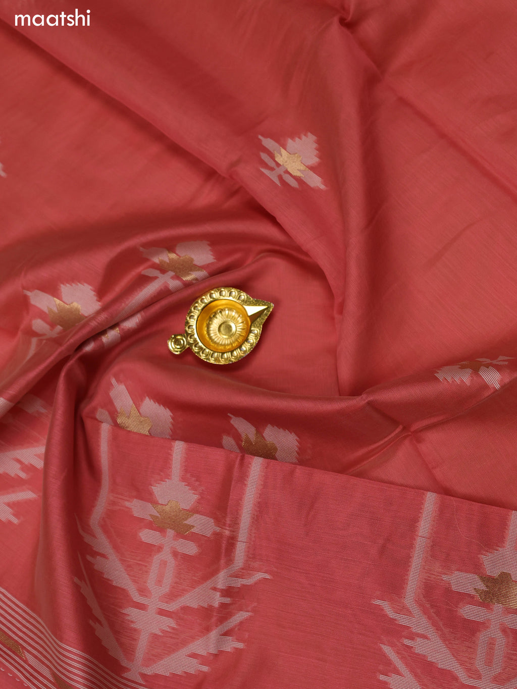 Dark Peach Chanderi Dress Material With Kantha Stitch Work Neck Pattern and Bottom & Dupatta